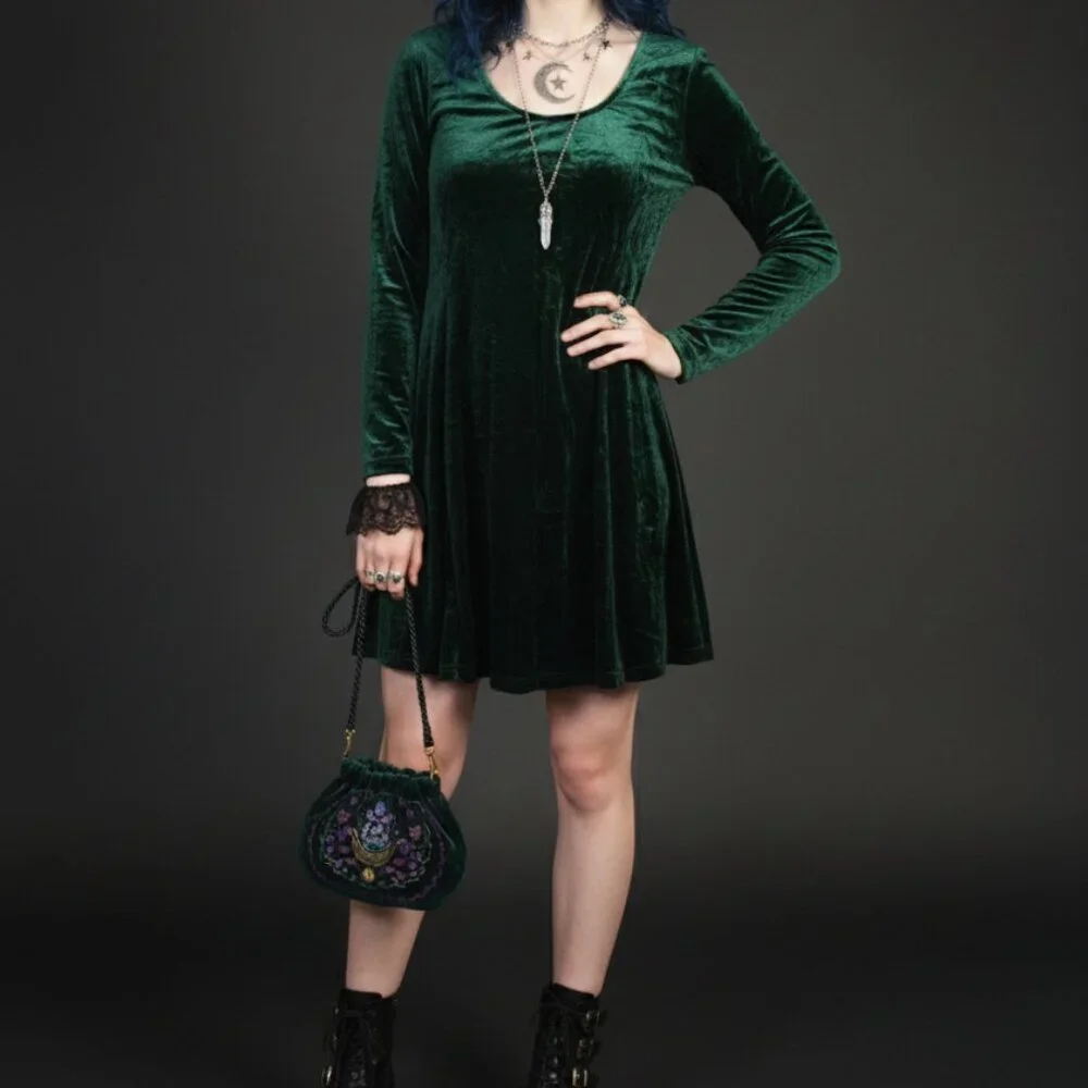 The Pyramid Collection Emerald Green Velvet Dress Whimsigoth Forest Fairy Large - Picture 1 of 9